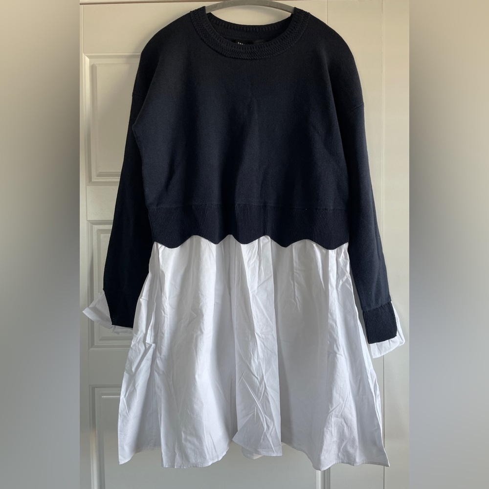 English Factory Scalloped Knit Poplin Combo Dress - Size Large - Picture 5 of 7